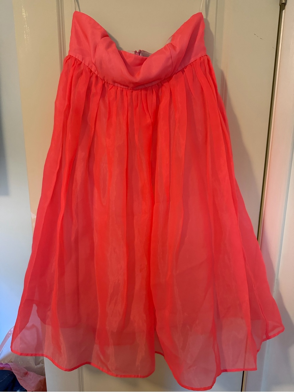 Strapless Neon Coral Party Dress